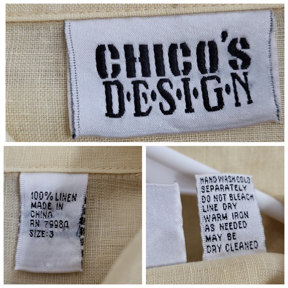 Chico's 100% Linen Button Up Shirt Women's XL 16 Chicos 3 Butter Yellow Casual - Picture 3 of 13